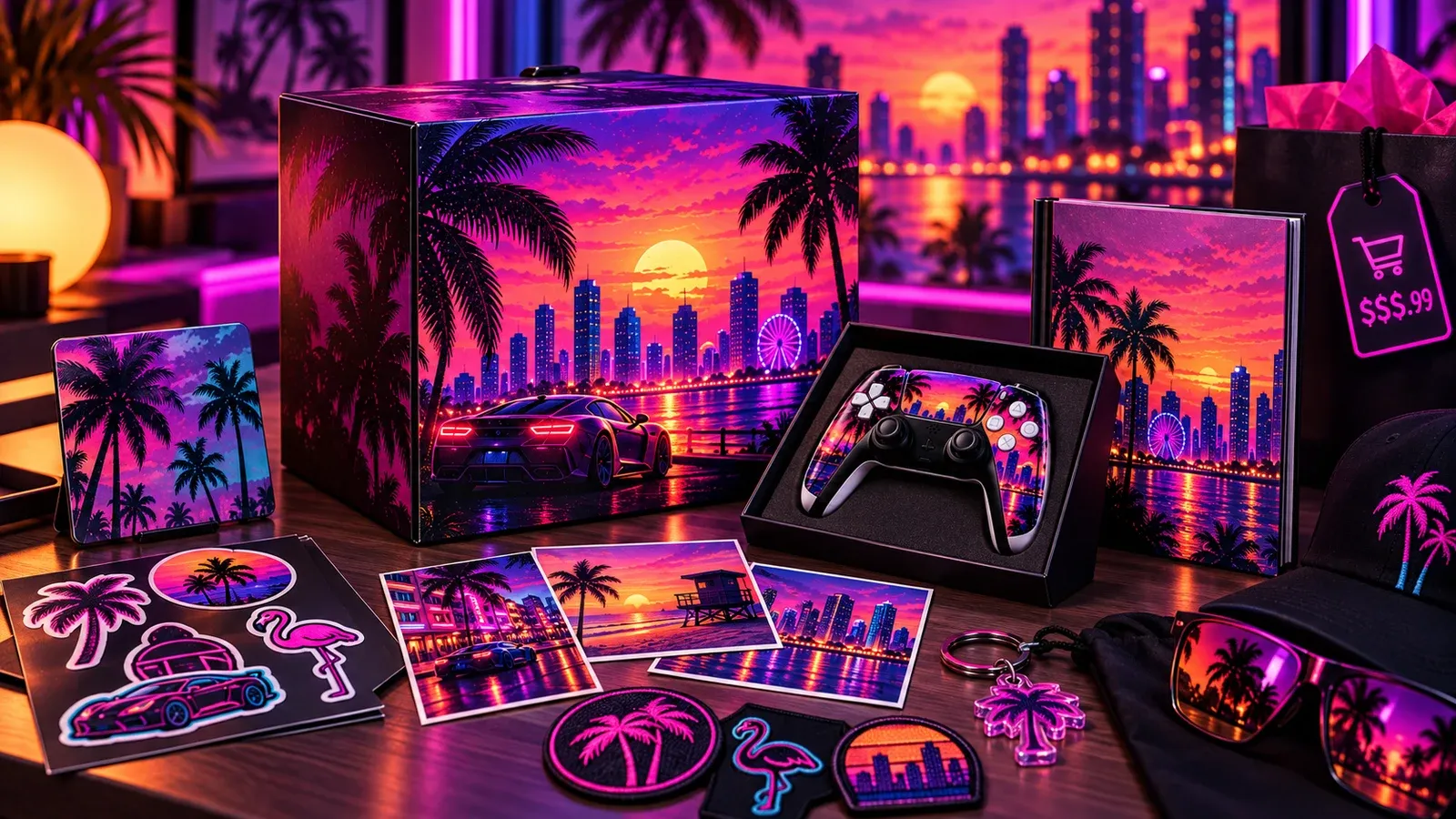 GTA 6 Goodtime State Vice City Collection box concept with Vice City themed collectibles