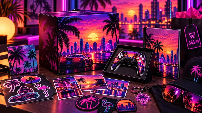 GTA 6 Goodtime State Vice City Collection box concept with Vice City themed collectibles
