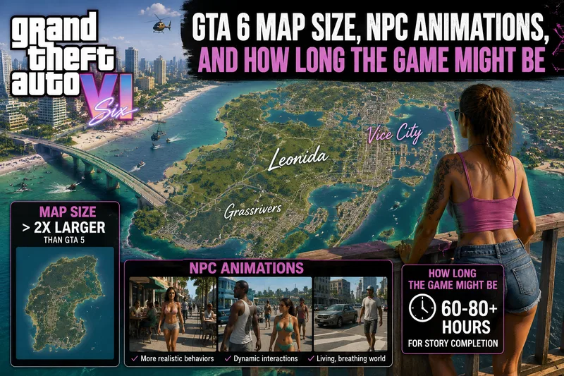Illustrated GTA 6 cover showing a city skyline for an article about world scale.
