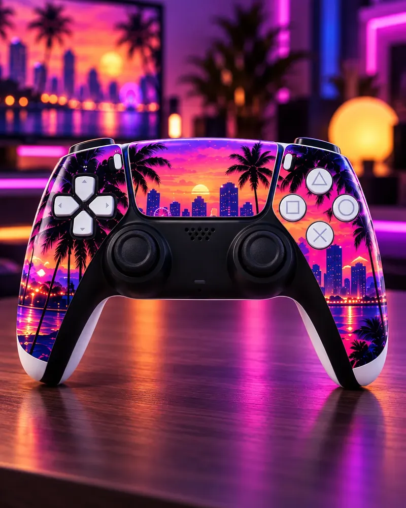 GTA6State Vice Night DualSense controller skin closeup