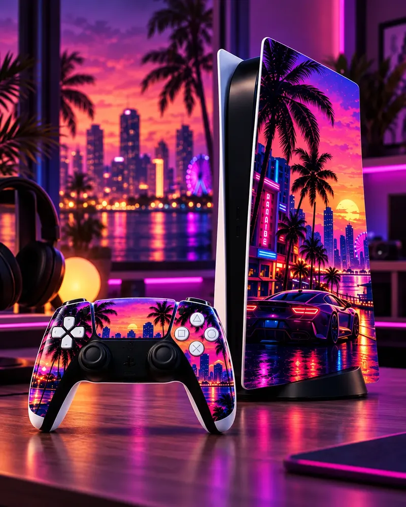 GTA6State Vice Night PS5 console and DualSense skin set