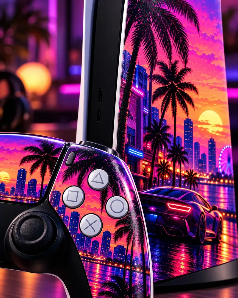GTA6State Vice Night PS5 and DualSense skin detail