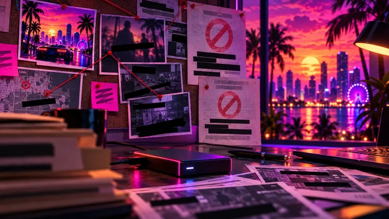Evidence board concept about GTA 6 map leak takedowns and removed files